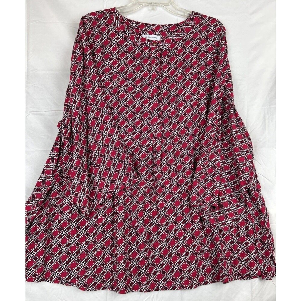 LIZ CLAIBORNE RED, BLACK, & WHITE GEO CAREER Blouse PLUS Size 4XL 3/4 Sleeve